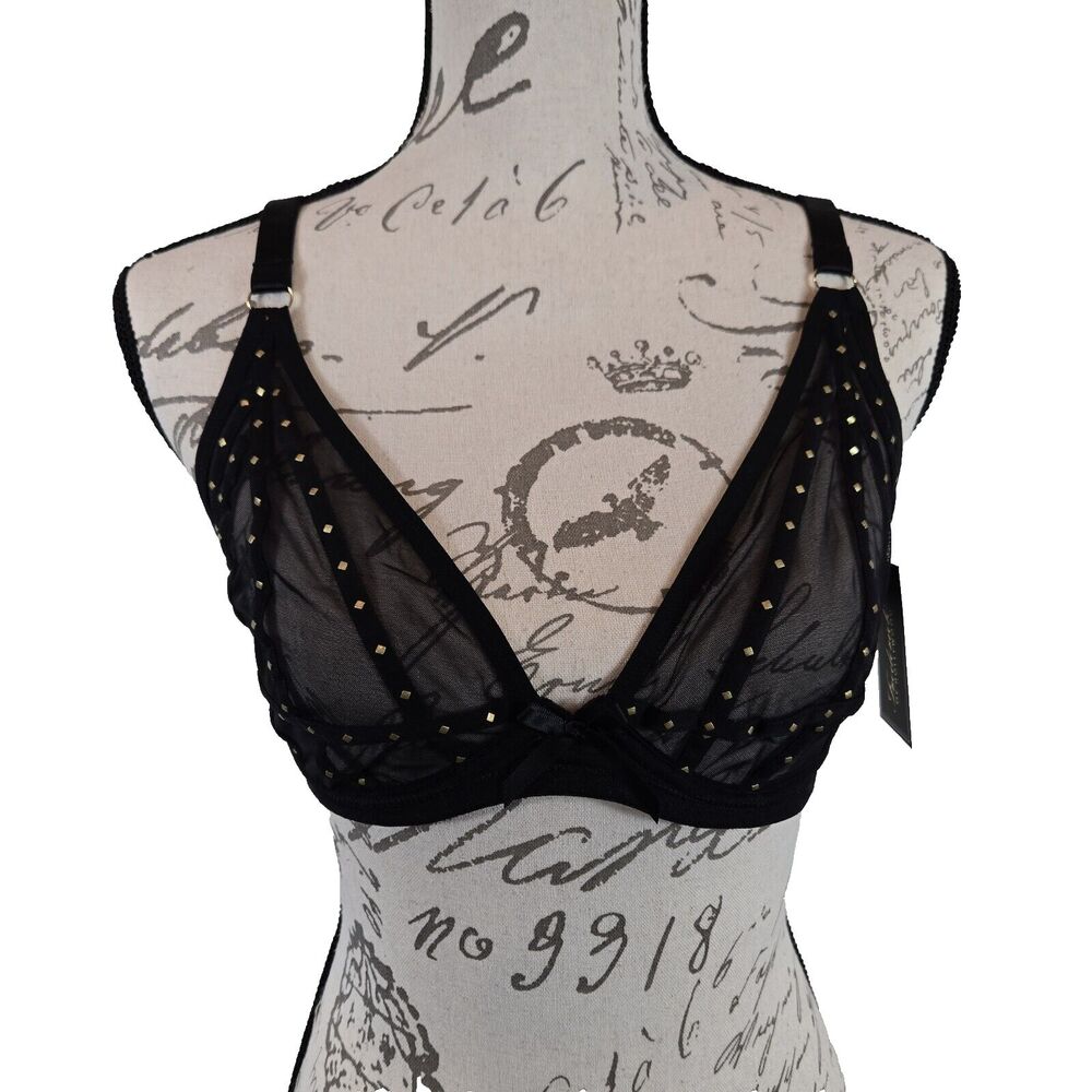 Frederick's of Hollywood Rozlyn Women's Size 32DD Black Studded Bra NWT‎
